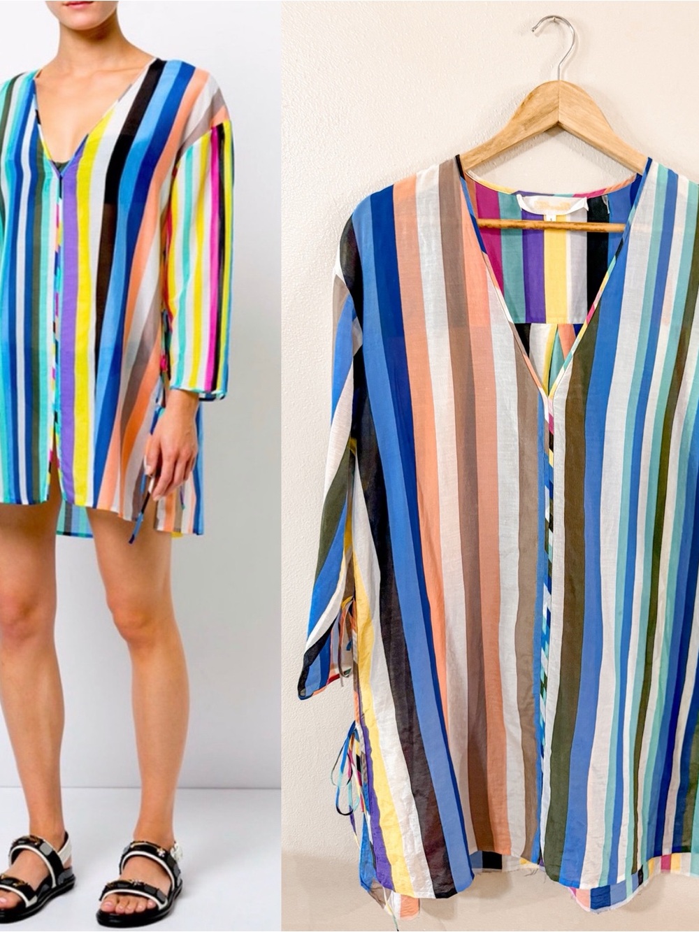 Diane Von Furstenberg | Silk/Cotton Blend Rainbow Vertical‎ Stripe Swim Coverup